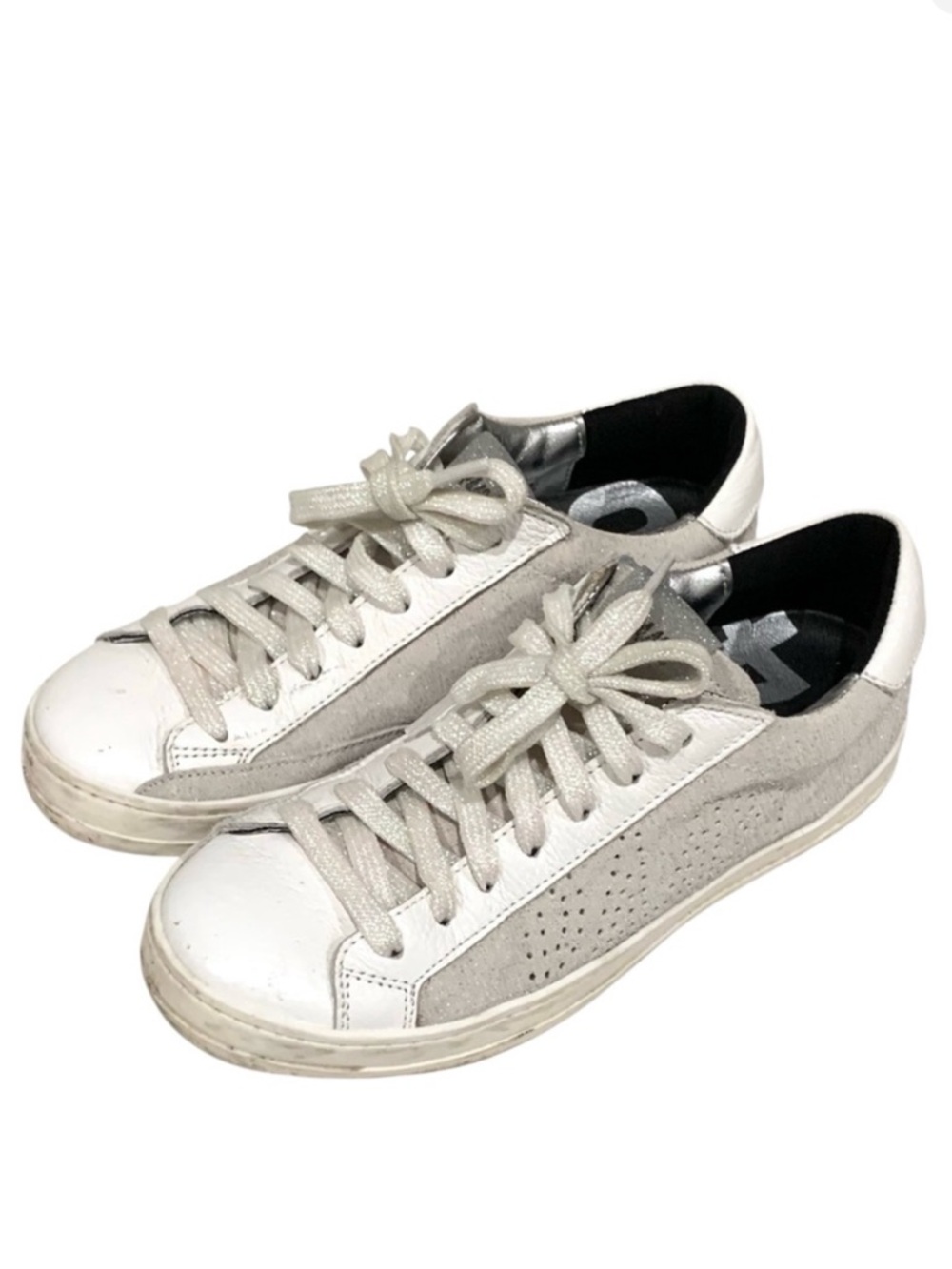P448 John W Sneakers Softy White Glitter Laces Low-Top Shoes EU 38 US 7.5 8
